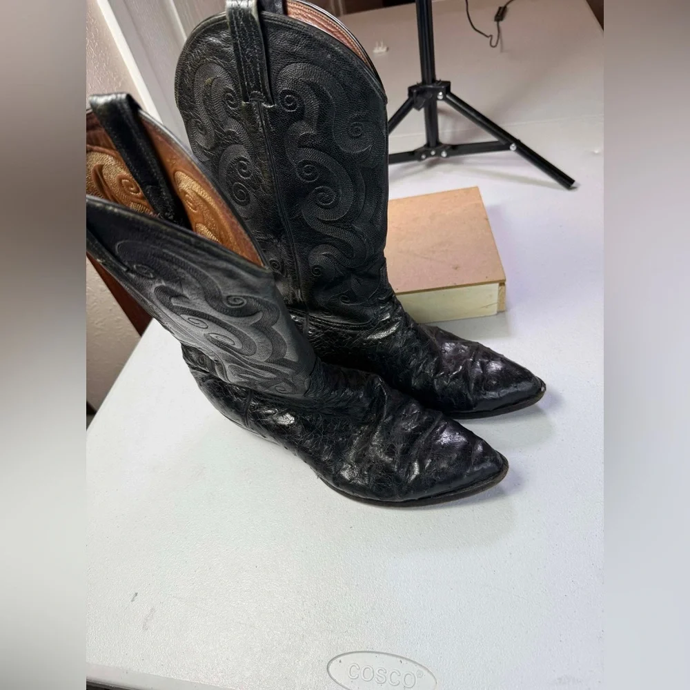 Tony Lama black ostrich cowboy boots